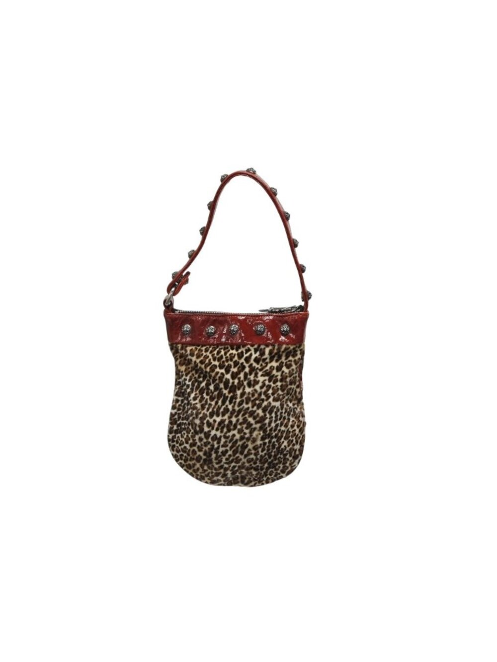 Chrome Hearts Mini Andbag Cross Ball Calf Hair Leather Leopard Silver